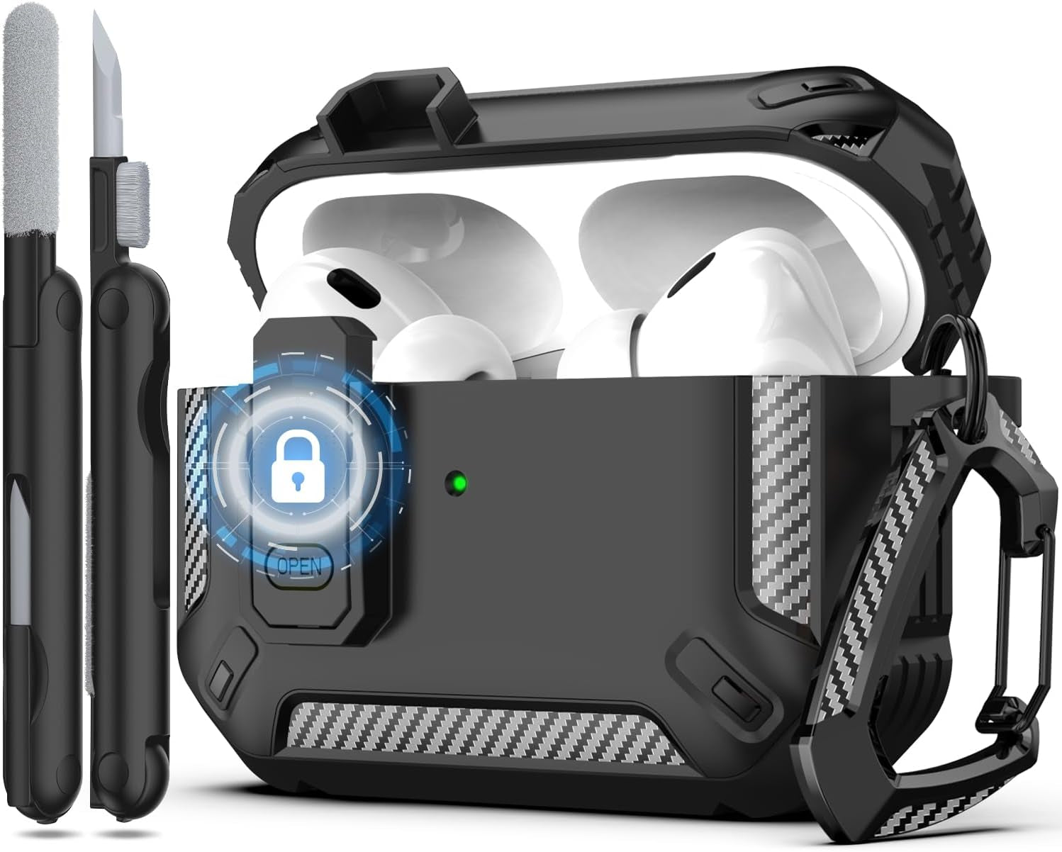 for Airpods Pro 2Nd Gen Protective Case with Cleaning Kit, Military Hard Case with Lock for Airpod Gen 2 Charging Case 2023, 2022, Black