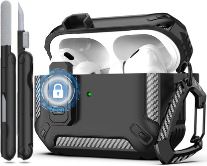 for Airpods Pro 2Nd Gen Protective Case with Cleaning Kit, Military Hard Case with Lock for Airpod Gen 2 Charging Case 2023, 2022, Black