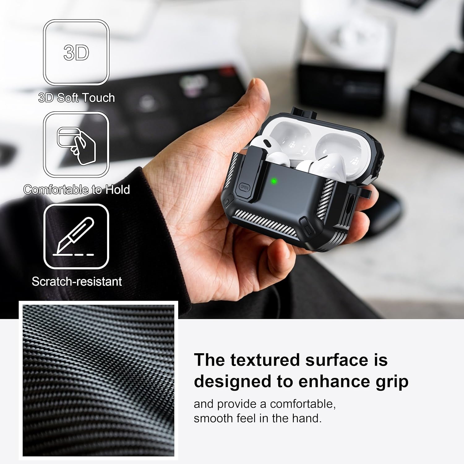 for Airpods Pro 2Nd Gen Protective Case with Cleaning Kit, Military Hard Case with Lock for Airpod Gen 2 Charging Case 2023, 2022, Black
