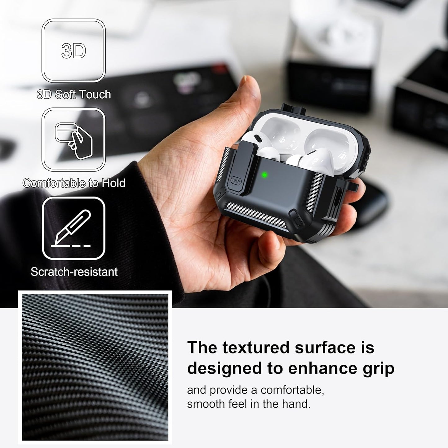for Airpods Pro 2Nd Gen Protective Case with Cleaning Kit, Military Hard Case with Lock for Airpod Gen 2 Charging Case 2023, 2022, Black