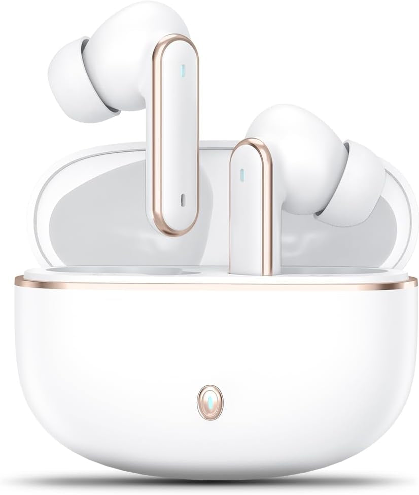 Wireless Earbuds, Bluetooth 5.4 Headphones with 4 ENC Noise Cancelling Microphone, Wireless In-Ear Headphones with Hifi Stereo Deep Bass, Bluetooth Earphones 30H Playtime, Touch Control, USB-C (White)