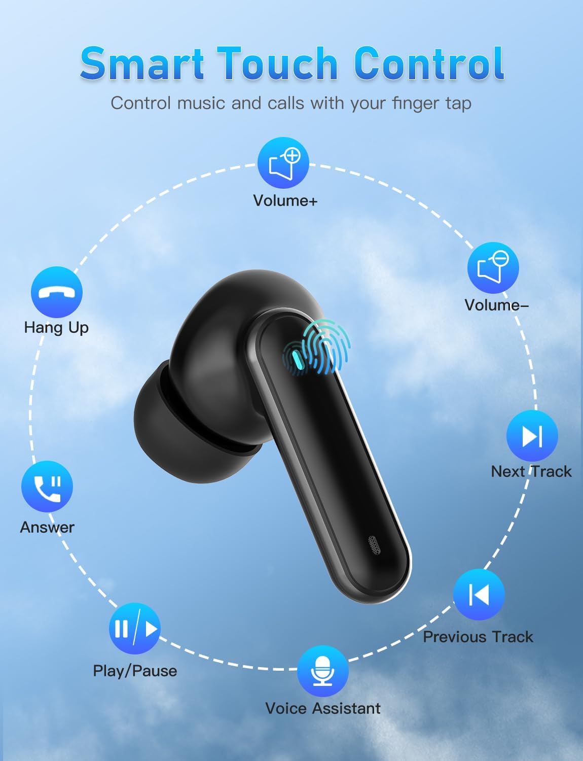 Wireless Earbuds, Bluetooth 5.4 Headphones with 4 ENC Noise Cancelling Microphone, Wireless In-Ear Headphones with Hifi Stereo Deep Bass, Bluetooth Earphones 30H Playtime, Touch Control, USB-C (Black)