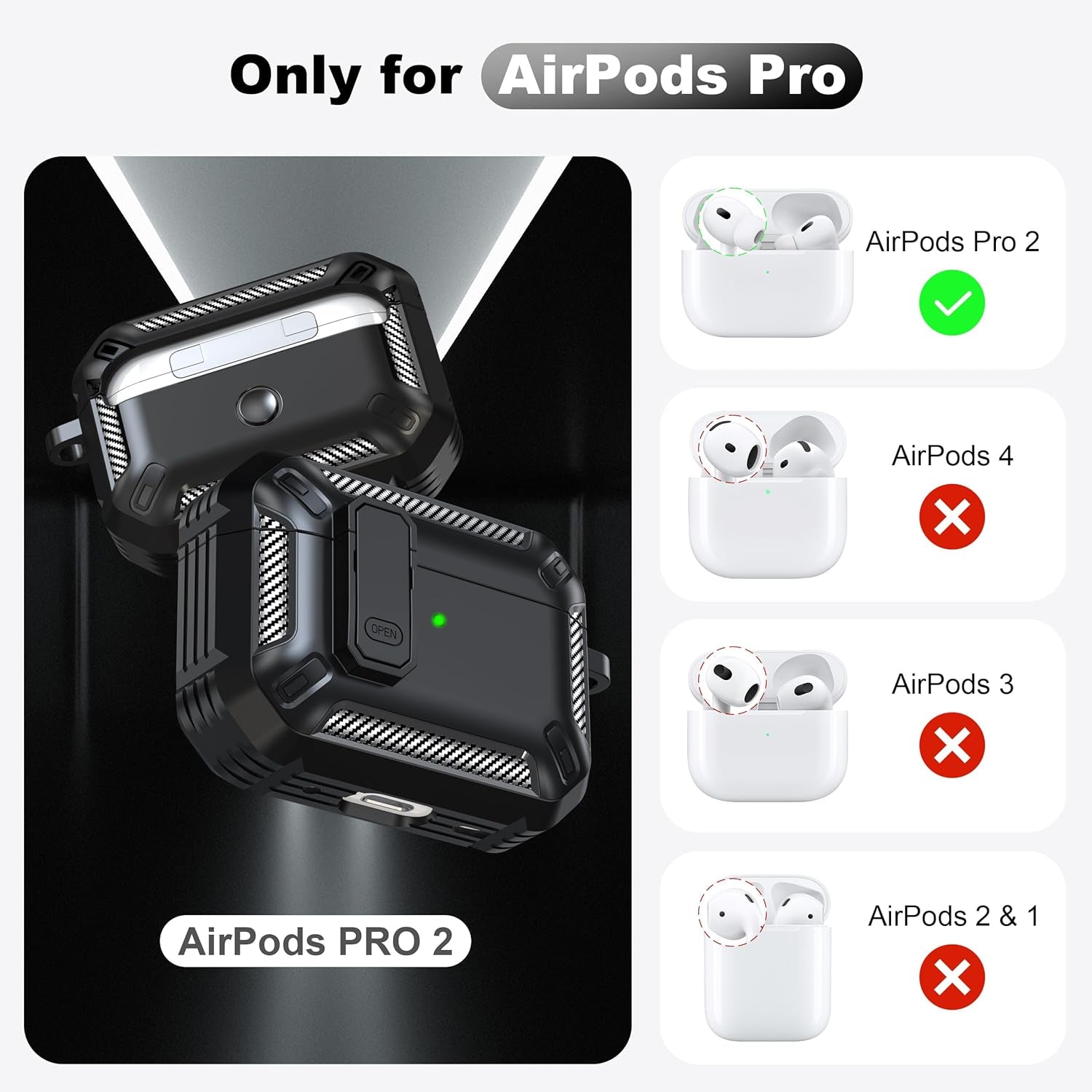 for Airpods Pro 2Nd Gen Protective Case with Cleaning Kit, Military Hard Case with Lock for Airpod Gen 2 Charging Case 2023, 2022, Black