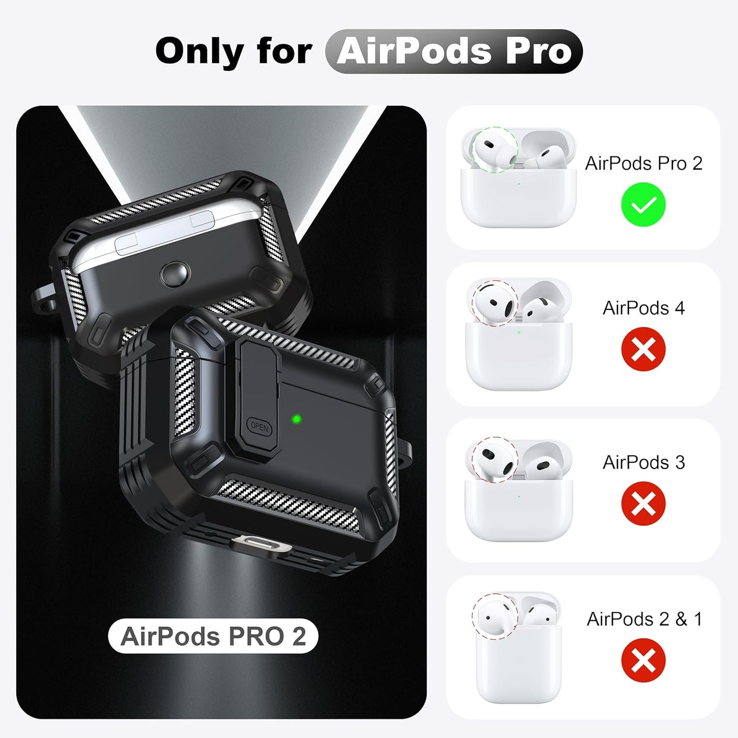 for Airpods Pro 2Nd Gen Protective Case with Cleaning Kit, Military Hard Case with Lock for Airpod Gen 2 Charging Case 2023, 2022, Black