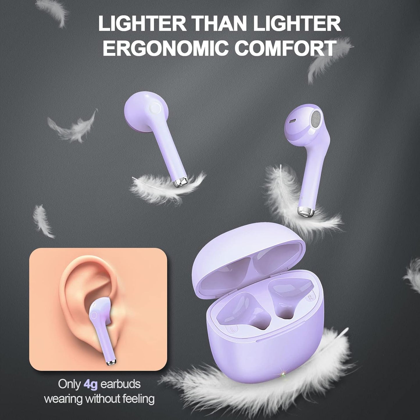 Wireless Earbuds, Bluetooh Earbuds, Deep Bass Light Weight Mini Wireless Headphones for Running/Fitness, 25Hrs Playtime, Built-In Microphone, Touch Control, IPX5 Waterproof