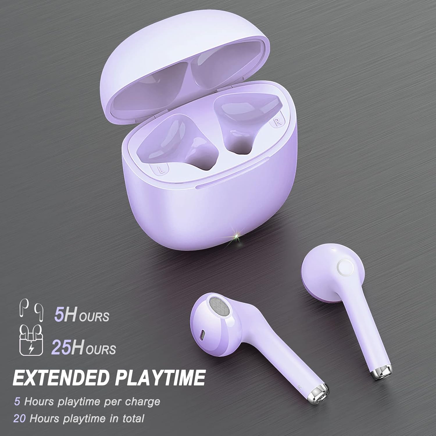 Wireless Earbuds, Bluetooh Earbuds, Deep Bass Light Weight Mini Wireless Headphones for Running/Fitness, 25Hrs Playtime, Built-In Microphone, Touch Control, IPX5 Waterproof