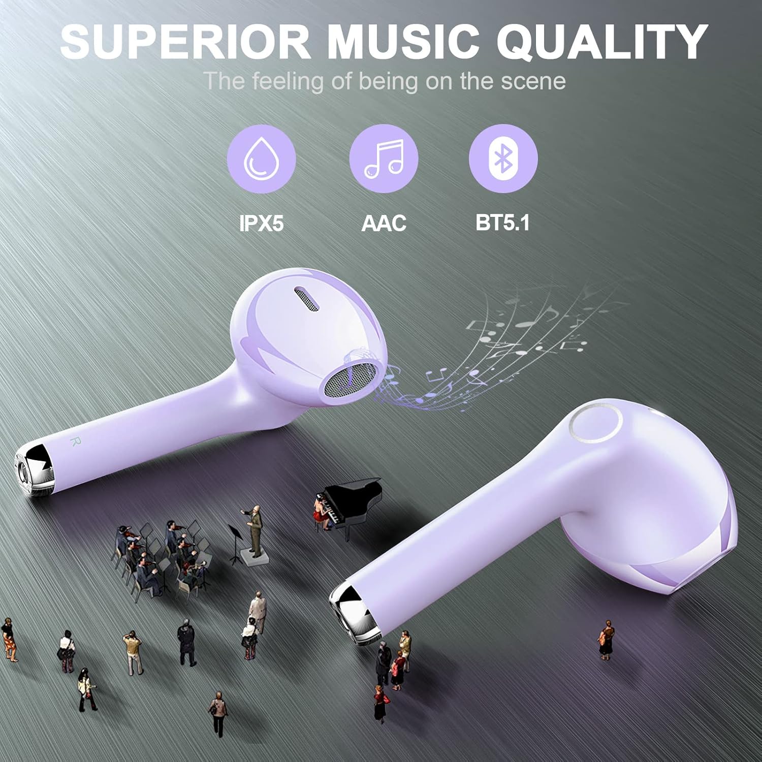 Wireless Earbuds, Bluetooh Earbuds, Deep Bass Light Weight Mini Wireless Headphones for Running/Fitness, 25Hrs Playtime, Built-In Microphone, Touch Control, IPX5 Waterproof