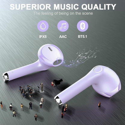 Wireless Earbuds, Bluetooh Earbuds, Deep Bass Light Weight Mini Wireless Headphones for Running/Fitness, 25Hrs Playtime, Built-In Microphone, Touch Control, IPX5 Waterproof