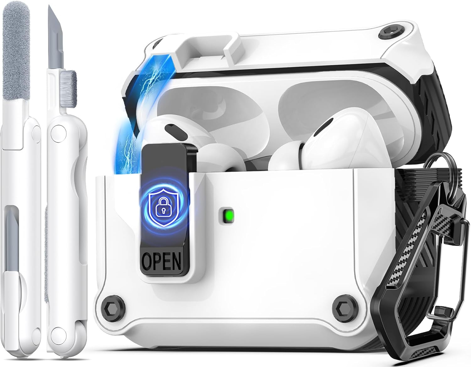 Compatible with Airpods Pro 2Nd Generation 2023(Usb-C),2022(Lightning Cable),1St Gen 2019 Charging Case, Full Drop Protection Auto Pop-Up Lid Design with Cleaner Kit,White