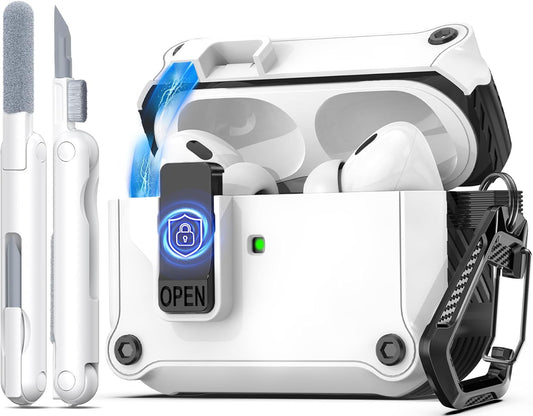 Compatible with Airpods Pro 2Nd Generation 2023(Usb-C),2022(Lightning Cable),1St Gen 2019 Charging Case, Full Drop Protection Auto Pop-Up Lid Design with Cleaner Kit,White