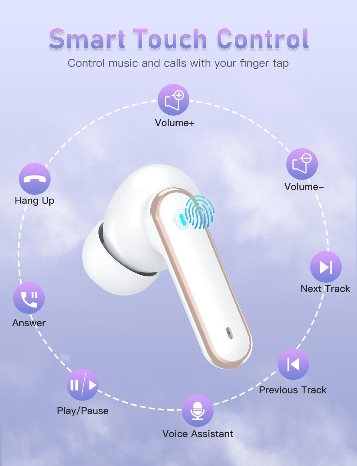 Wireless Earbuds, Bluetooth 5.4 Headphones with 4 ENC Noise Cancelling Microphone, Wireless In-Ear Headphones with Hifi Stereo Deep Bass, Bluetooth Earphones 30H Playtime, Touch Control, USB-C (White)