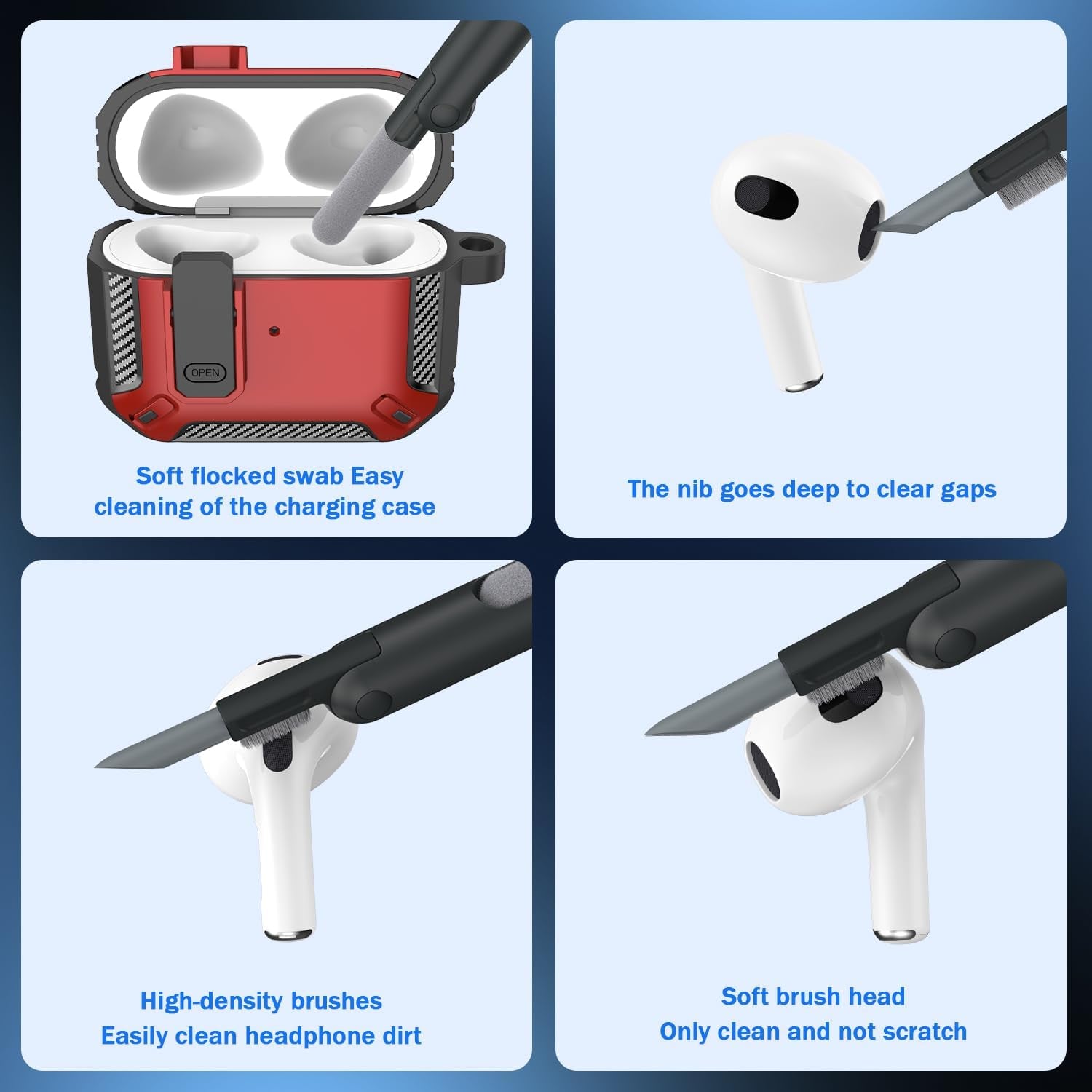 for Airpods 3Rd Generation Case Cover with Cleaner Kit, Military Hard Shell Protective Armor with Lock for Airpod Gen 3 Charging Case 2021,Front LED Visible,Red