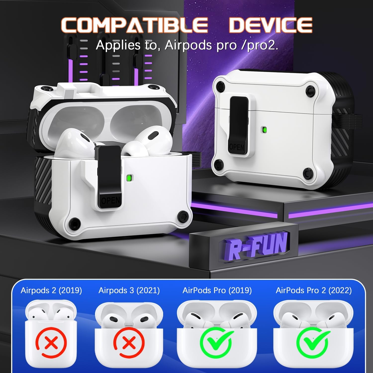 Compatible with Airpods Pro 2Nd Generation 2023(Usb-C),2022(Lightning Cable),1St Gen 2019 Charging Case, Full Drop Protection Auto Pop-Up Lid Design with Cleaner Kit,White
