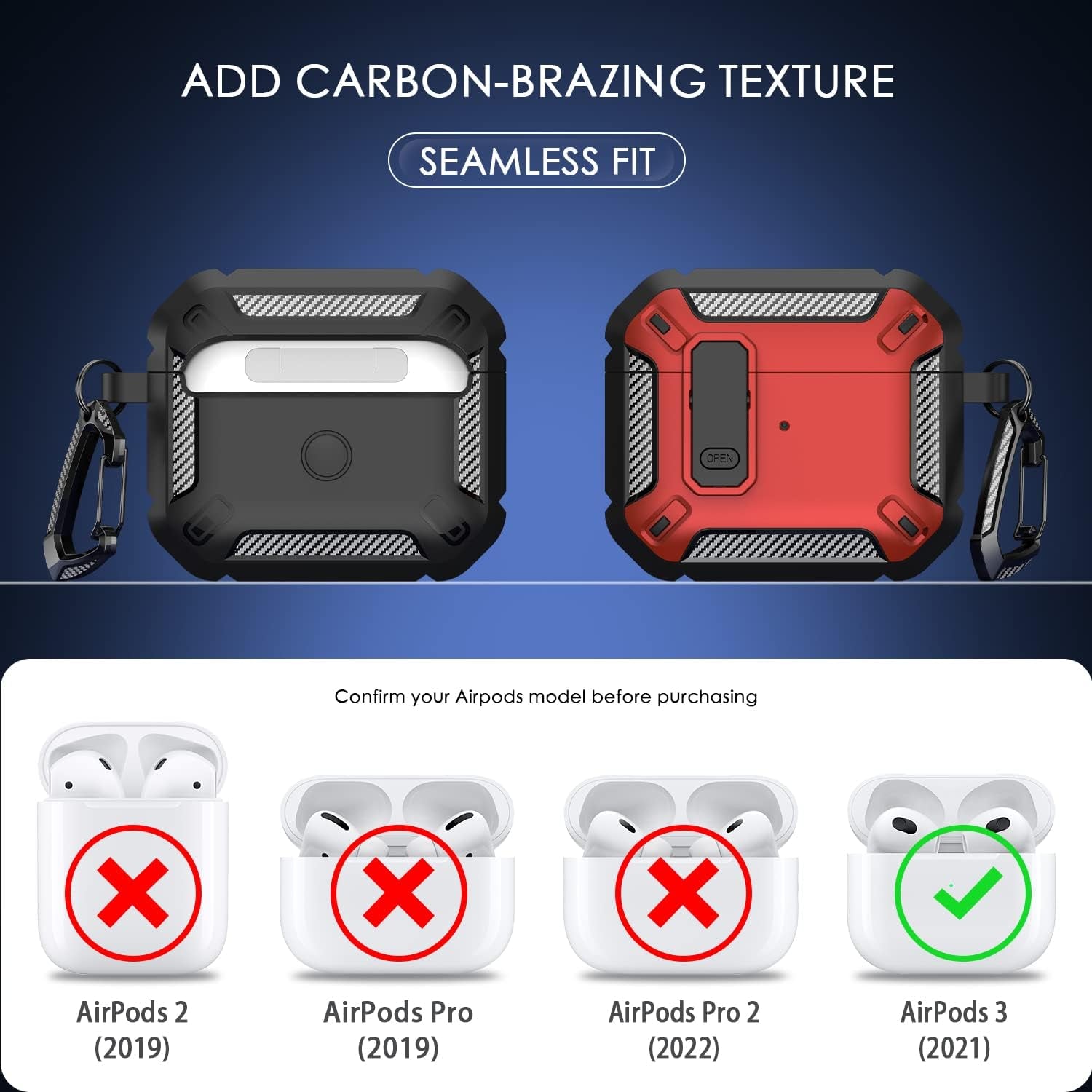 for Airpods 3Rd Generation Case Cover with Cleaner Kit, Military Hard Shell Protective Armor with Lock for Airpod Gen 3 Charging Case 2021,Front LED Visible,Red