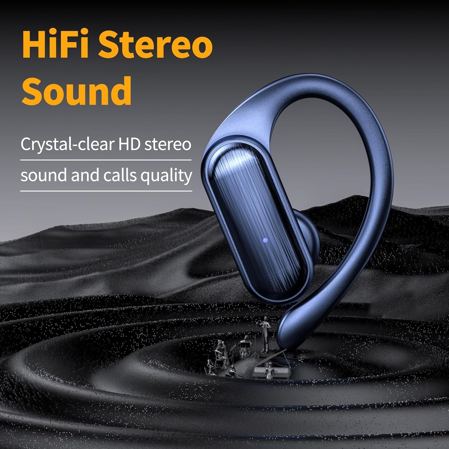Wireless Earbuds Bluetooth Headphones 80Hrs Play Back Sport Earphones with LED Display Over-Ear Buds with Earhooks Built-In Mic IPX7 Waterproof Headset for Workout Grey-Dark Blue