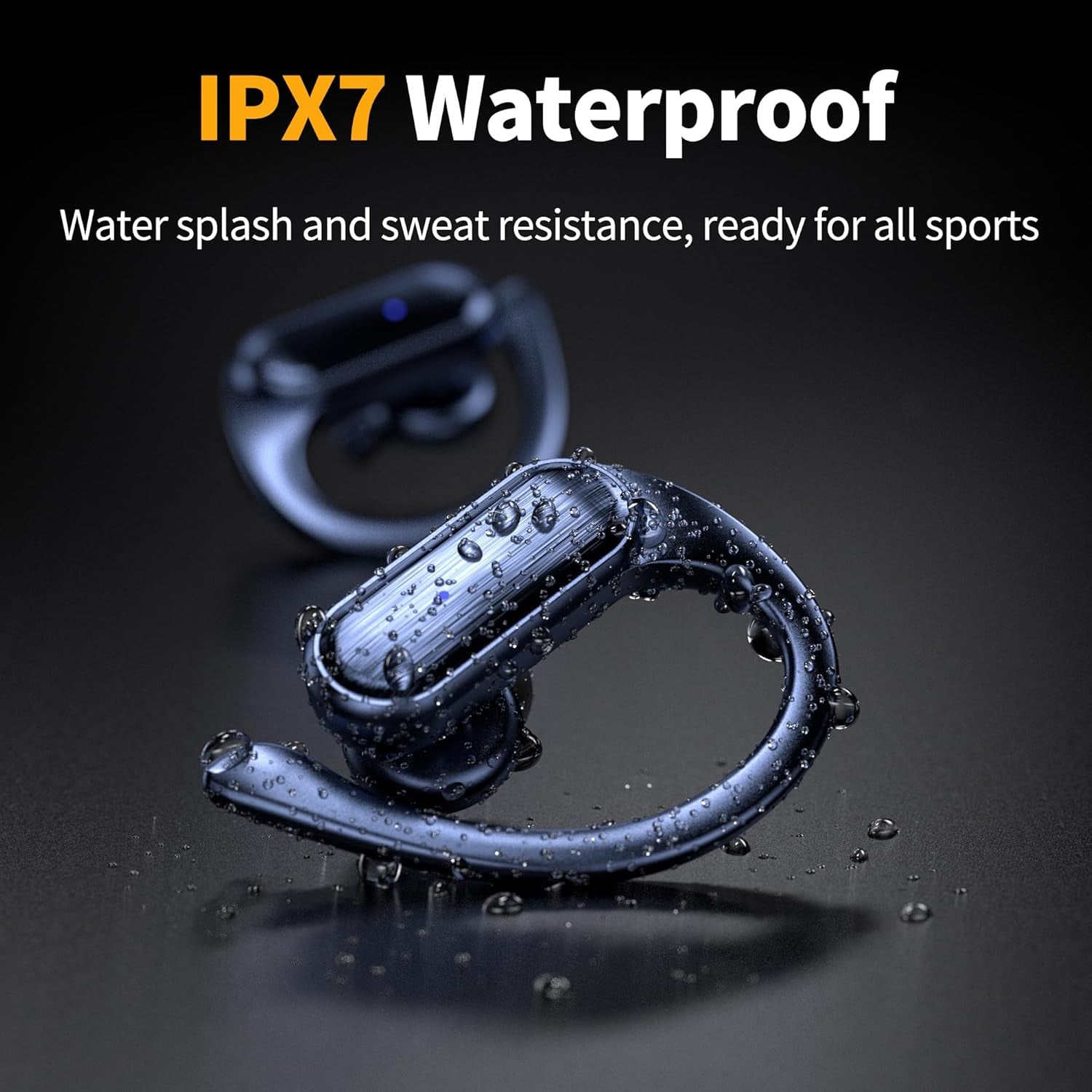 Wireless Earbuds Bluetooth Headphones 80Hrs Play Back Sport Earphones with LED Display Over-Ear Buds with Earhooks Built-In Mic IPX7 Waterproof Headset for Workout Grey-Dark Blue